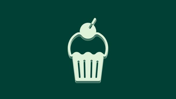 Ícone Muffin Branco Isolado Fundo Verde Animação Gráfica Movimento Vídeo — Vídeo de Stock