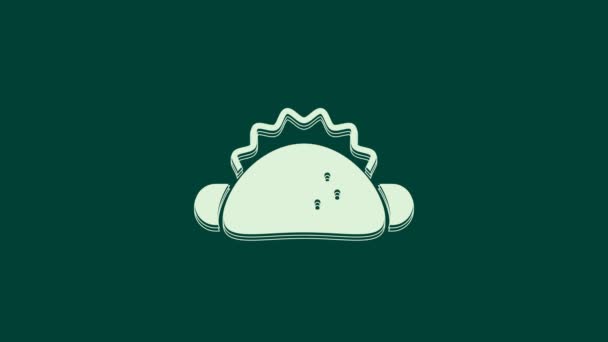 白色塔科与玉米饼图标隔离在绿色背景 传统的墨西哥快餐菜单 4K视频运动图形动画 — 图库视频影像