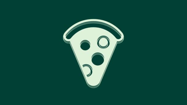 Yeşil Arka Planda Beyaz Pizza Ikonu Izole Edilmiş Fast Food — Stok video