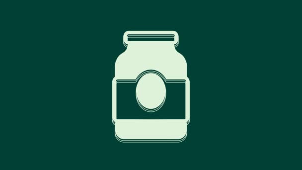 Icono Tarro Mermelada Blanca Aislado Sobre Fondo Verde Animación Gráfica — Vídeo de stock