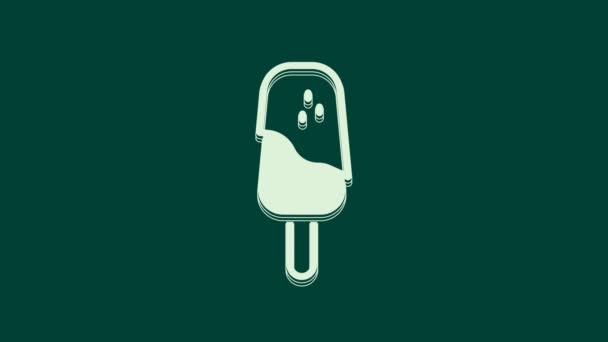 Icono Helado Blanco Aislado Sobre Fondo Verde Dulce Símbolo Animación — Vídeos de Stock