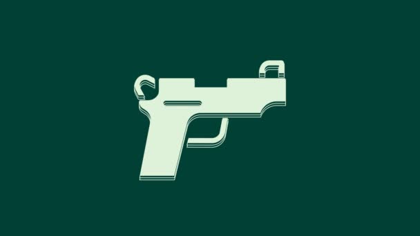 Λευκό Πιστόλι Όπλο Εικονίδιο Απομονώνονται Πράσινο Φόντο Αστυνομία Στρατιωτικό Περίστροφο — Αρχείο Βίντεο
