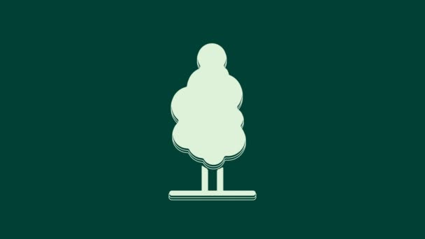 緑の背景に白の木のアイコンが隔離された 森のシンボル 4Kビデオモーショングラフィックアニメーション — ストック動画