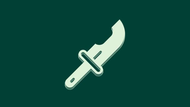 White Hunter Knife Icon Isolated Green Background Army Knife Video — Stock Video