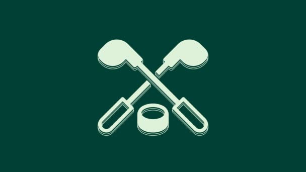 White Ice Hockey Sticks Puck Icon Isolated Green Background Game — Stock Video