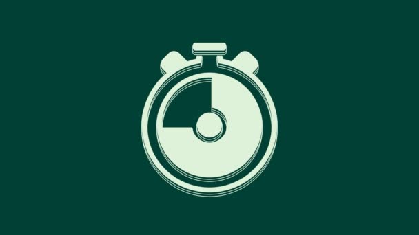 Icono Cronómetro Blanco Aislado Sobre Fondo Verde Signo Del Temporizador — Vídeos de Stock