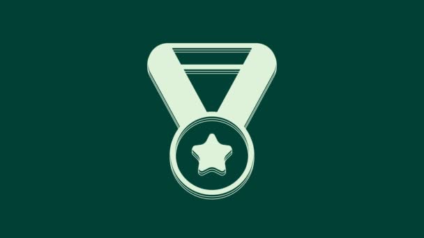 白色勋章图标孤立在绿色背景 胜利的象征 4K视频运动图形动画 — 图库视频影像