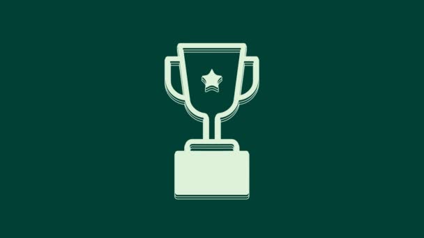 Белый Значок Кубка Премии Выделен Зеленом Фоне Символ Трофея Победителя — стоковое видео