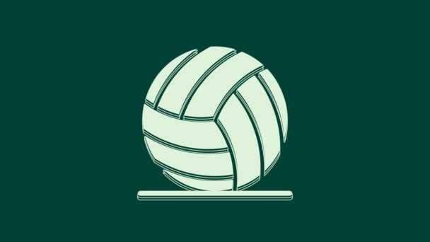 Biała Ikona Piłki Siatkowej Izolowana Zielonym Tle Urządzenia Sportowe Animacja — Wideo stockowe