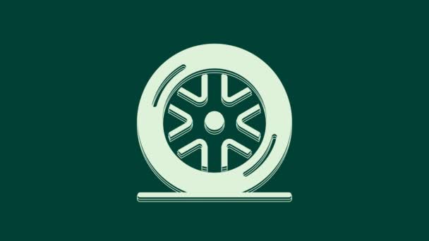 白色汽车车轮图标隔离在绿色背景 4K视频运动图形动画 — 图库视频影像