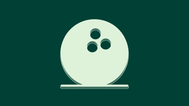 Biała Ikona Kuli Bowling Izolowane Zielonym Tle Urządzenia Sportowe Animacja — Wideo stockowe