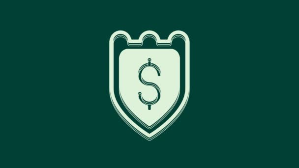 Weißes Schild Mit Dollarsymbol Auf Grünem Hintergrund Schutzschild Geldsicherheitskonzept Video — Stockvideo