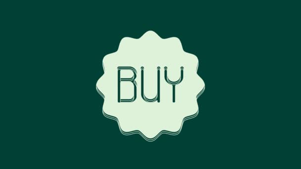 White Buy Button Icon Isolated Green Background Video Motion Graphic — Stock Video