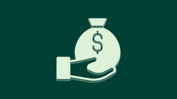 Yeşil Arka Planda Beyaz Para Çantası Simgesi Izole Edildi Dolar — Stok video