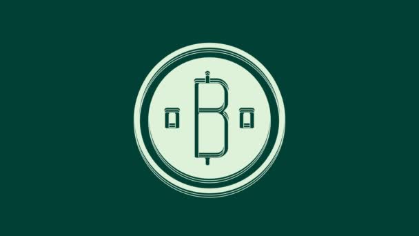 Bílá Kryptoměna Mince Ikona Bitcoinu Izolovaná Zeleném Pozadí Fyzická Bitová — Stock video
