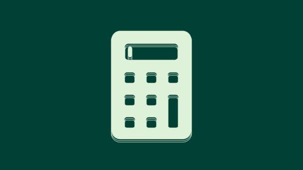 Vit Räknemaskin Ikon Isolerad Grön Bakgrund Bokföringssymbol Beräkningar Matematik Utbildning — Stockvideo