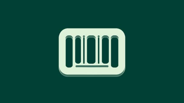 White Barcode Icon Isolated Green Background Video Motion Graphic Animation — Vídeo de Stock