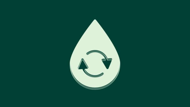 White Recycle Pictograma Aqua Curat Izolat Fundal Verde Picătură Apă — Videoclip de stoc