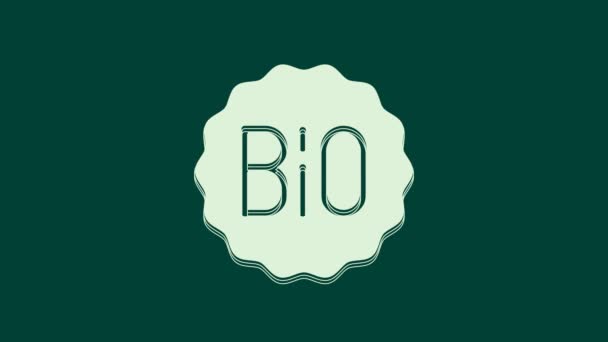 Bandiera Bianca Etichetta Etichetta Logo Bio Verde Icona Del Cibo — Video Stock