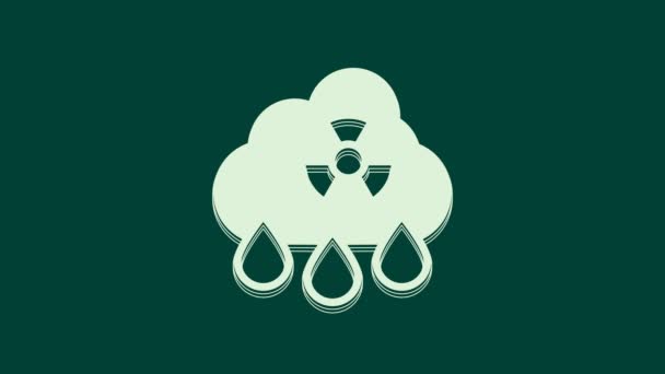 Icono Nube Radiactiva Lluvia Ácida Blanca Aislado Sobre Fondo Verde — Vídeos de Stock