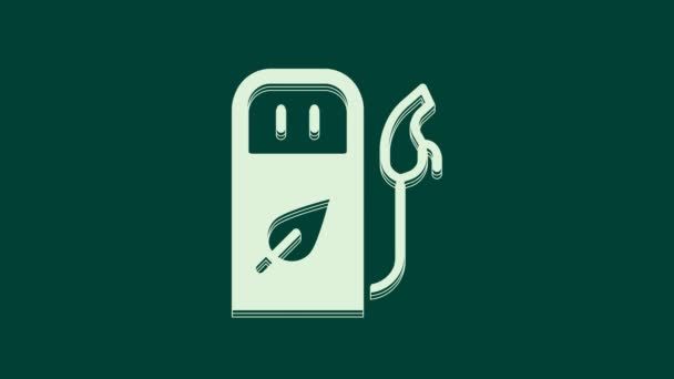 White Petrol Gas Station Icon Isolated Green Background Car Fuel — Stock Video