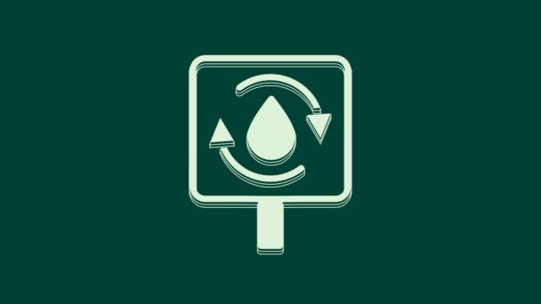 Biały Recykling Czystej Ikony Wodnej Izolowane Zielonym Tle Kropla Wody — Wideo stockowe