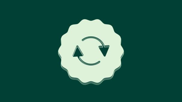 Ícone Símbolo Reciclagem Branco Isolado Fundo Verde Ícone Seta Circular — Vídeo de Stock