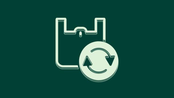 White Paper Einkaufstasche Mit Recycling Symbol Isoliert Auf Grünem Hintergrund — Stockvideo