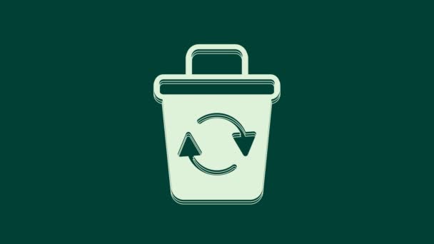 Lixeira Branca Com Ícone Símbolo Reciclagem Isolado Fundo Verde Ícone — Vídeo de Stock