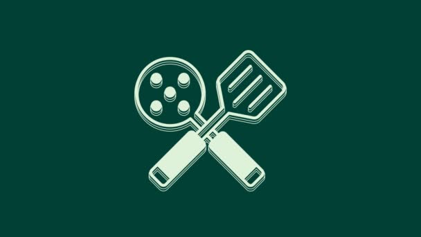Λευκό Εικονίδιο Σπάτουλας Απομονωμένο Πράσινο Φόντο Εικονίδιο Σπάτουλας Κουζίνας Πινακίδα — Αρχείο Βίντεο