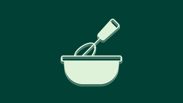 White Cooking Whisk Com Ícone Tigela Isolado Fundo Verde Utensílio — Vídeo de Stock