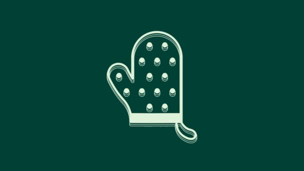 Символ Белой Перчатки Изолирован Зеленом Фоне Знак Горшечника Кухне Перчатка — стоковое видео