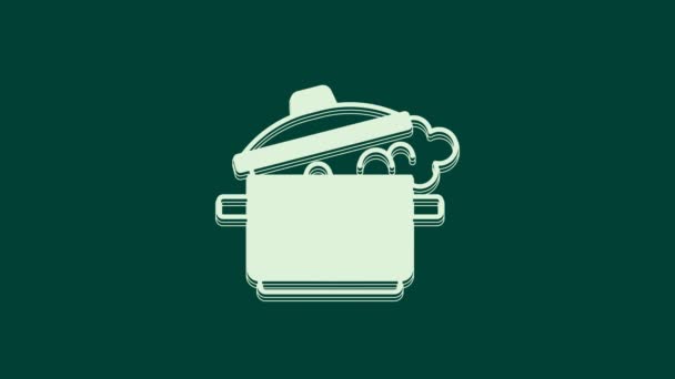 Witte Kookpot Pictogram Geïsoleerd Groene Achtergrond Kook Stoofpot Voedsel Symbool — Stockvideo