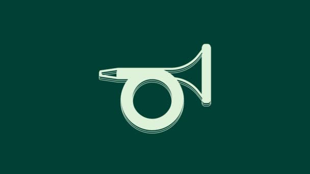 Иконка Белая Труба Выделена Зеленом Фоне Музыкальный Инструмент Видеографическая Анимация — стоковое видео