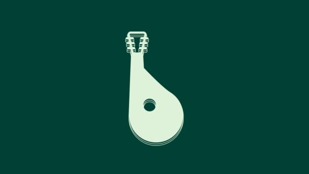 白色乌克兰传统乐器Bandura图标孤立在绿色背景 4K视频运动图形动画 — 图库视频影像