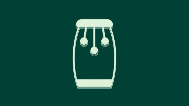 Иконка Белого Конга Выделена Зеленом Фоне Музыкальный Инструмент Видеографическая Анимация — стоковое видео