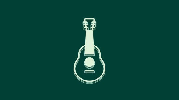 Wit Gitaarpictogram Geïsoleerd Groene Achtergrond Akoestische Gitaar Strijkmuziekinstrument Video Motion — Stockvideo