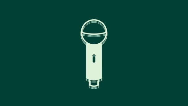 Λευκό Εικονίδιο Μικροφώνου Απομονωμένο Πράσινο Φόντο Στο Μικρόφωνο Του Ασυρμάτου — Αρχείο Βίντεο