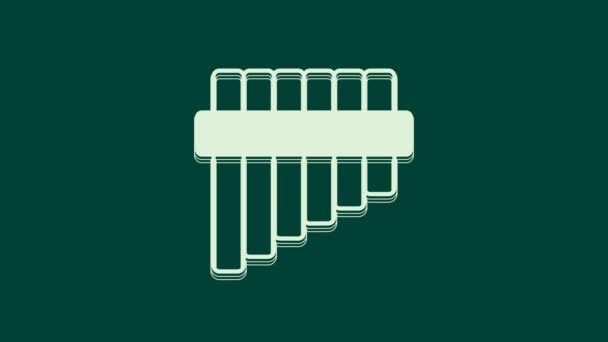 Ícone Flauta Pan Branco Isolado Fundo Verde Instrumento Musical Peruano — Vídeo de Stock