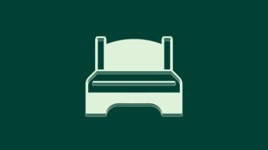 Yeşil arka planda iki ya da bir kişilik beyaz büyük yatak. 4K Video hareketli grafik canlandırması.