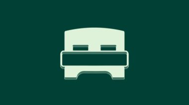 Yeşil arka planda iki ya da bir kişilik beyaz büyük yatak. 4K Video hareketli grafik canlandırması.