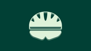 Yeşil arka planda beyaz bisiklet başlığı simgesi izole edildi. Olağanüstü bir spor. Spor malzemeleri. 4K Video hareketli grafik canlandırması.