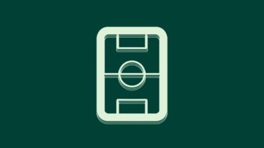 Yeşil arka planda izole edilmiş beyaz futbol ya da futbol sahası ikonu. 4K Video hareketli grafik canlandırması.