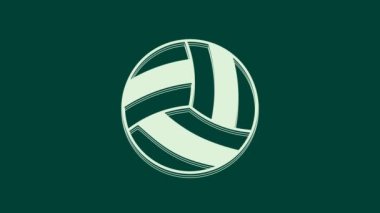 Beyaz voleybol ikonu yeşil arka planda izole edildi. Spor malzemeleri. 4K Video hareketli grafik canlandırması.