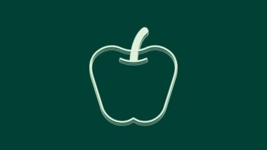 Beyaz Elma simgesi yeşil arkaplanda izole edildi. Fazla kilolu. Sağlıklı diyet menüsü. Fitness diyeti elması. 4K Video hareketli grafik canlandırması.