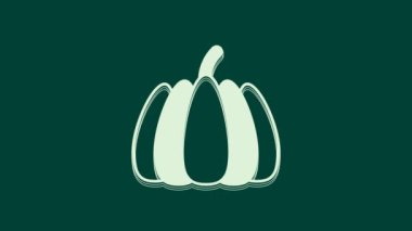 Beyaz Balkabağı simgesi yeşil arkaplanda izole edildi. Mutlu Cadılar Bayramı Partisi. 4K Video hareketli grafik canlandırması.