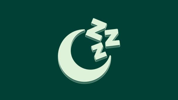 白色的月亮和星星图标孤立在绿色的背景上 多云的夜晚标志 睡眠的象征 满月晚上或睡觉的时间标志 4K视频运动图形动画 — 图库视频影像