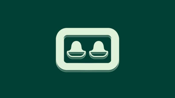Белые Наушники Иконкой Коробки Хранения Выделенной Зеленом Фоне Знак Затычка — стоковое видео