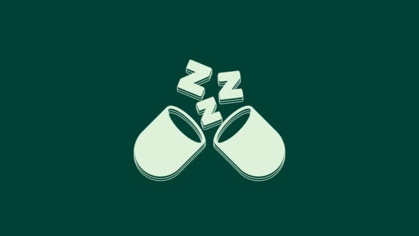 Icono Blanco Píldora Durmiente Aislado Sobre Fondo Verde Animación Gráfica — Vídeos de Stock