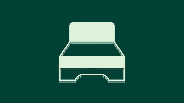 Белая Большая Кровать Двух Одного Человека Значок Изолирован Зеленом Фоне — стоковое видео